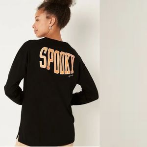 Victoria’s Secret PINK Campus Long Sleeve T-Shirt Black Halloween Spooky Large